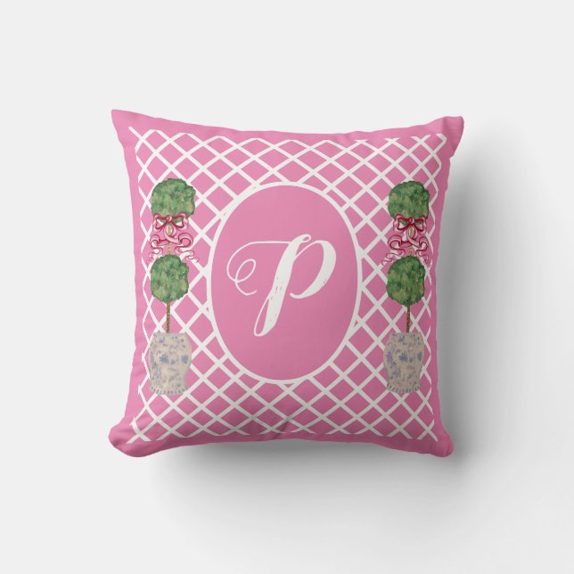 Almofada Chinoiserie Rosa Ginger Jar Jars Topiary Basket Ta (Frente)