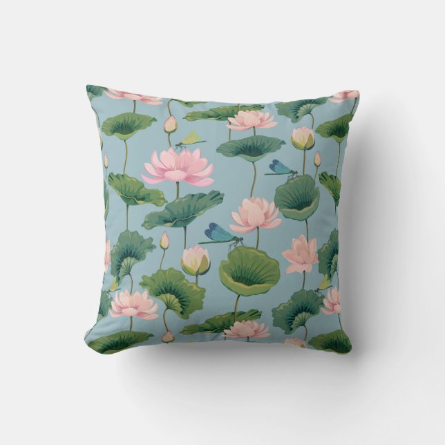 Almofada Chinoiserie style lotus e dragonfly (Frente)