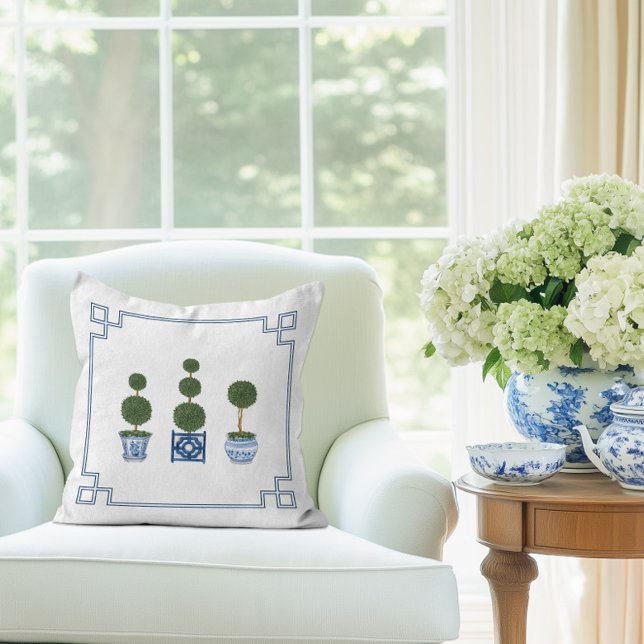 Almofada Chinoiserie Topiary Tree with Bows (Chinoiserie Topiary Tree Pillow)