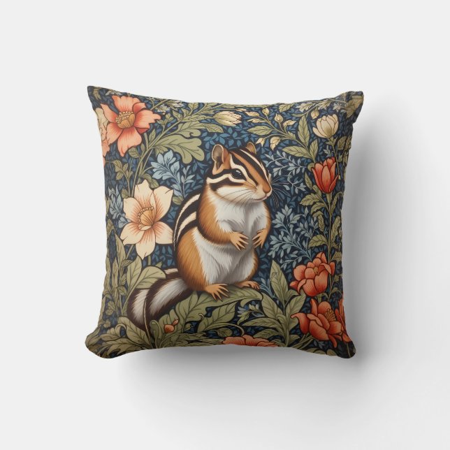 Almofada Chipmunk Bonito William Morris Inspirou Floral (Frente)