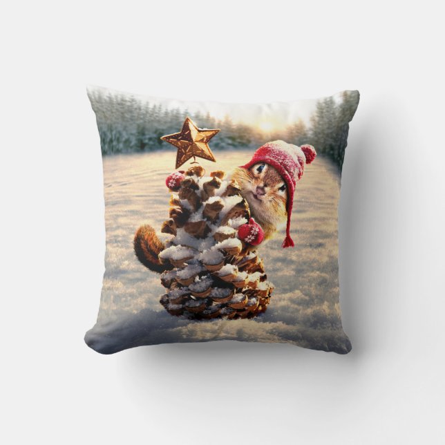Almofada Chipmunk Com Pine Cone Tree (Frente)
