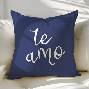 Almofada Chique Azul Marinho e Branco Espanhol Eu Te Amo Te