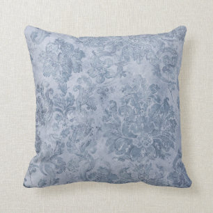 Almofada Chique branco azul cinzento do damasco do grunge