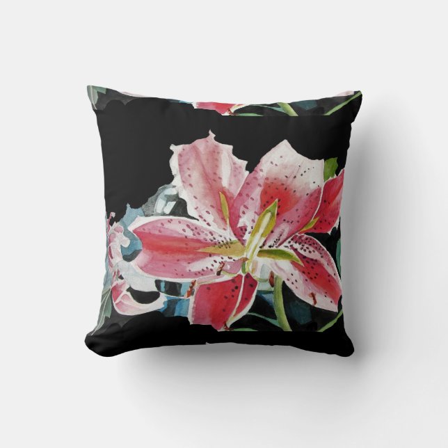 Almofada Chique Preto Flor Floral Flor Cushion (Frente)