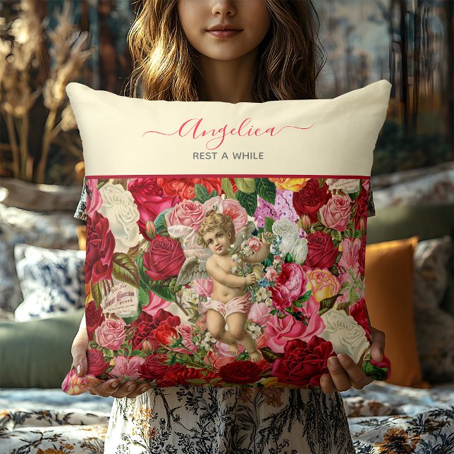 Almofada Chique Vintage Pink Vittorian Cherub (Criador carregado)
