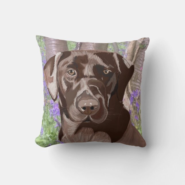 Almofada Chocolate Brown Labrador em Madeira Bluebell (Frente)