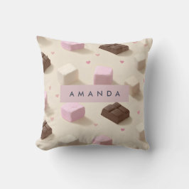 Almofada Chocolate e marshmallow de pastel-branco personali