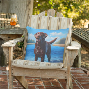Almofada Chocolate Labrador e Lago Azul