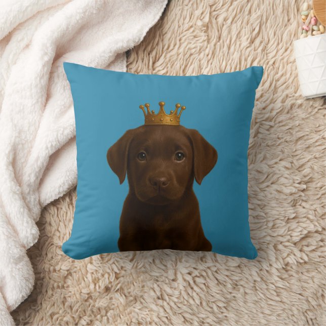 Almofada Chocolate Labrador Puppy com Dourada Coroa (Cobertor)
