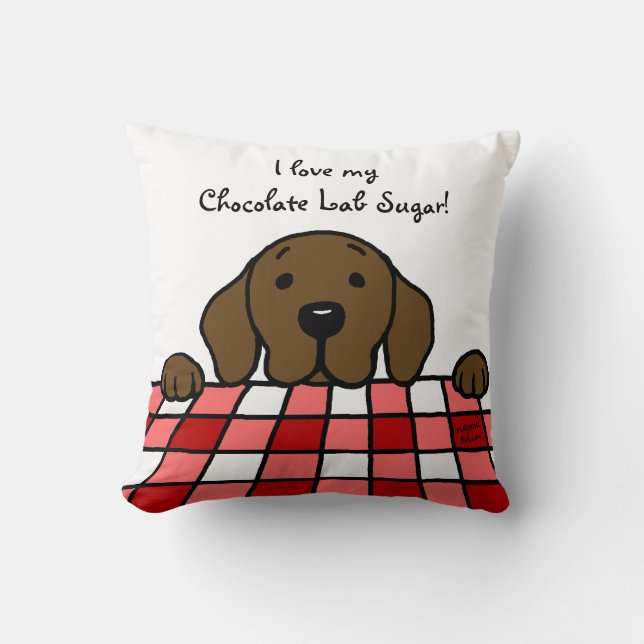 Almofada Chocolate Labrador que olha o cozinha (Frente)