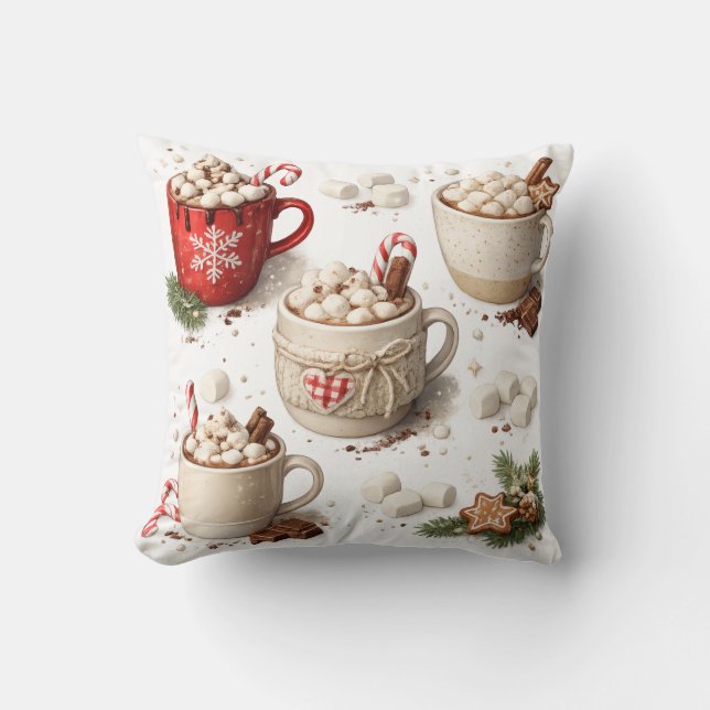 Almofada Chocolate Quente de Natal Aconchegante e Marshmall (Frente)