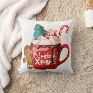 Almofada Chocolate Quente Vermelho Festivo Arte de Natal Al