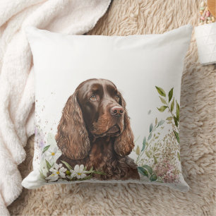 Almofada Chocolate Spaniel Linda Pintura de Aquarela