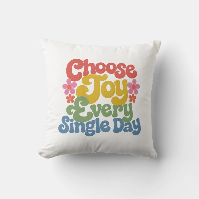 Almofada Choose Joy Every Single Day Retro Rainbow  (Frente)