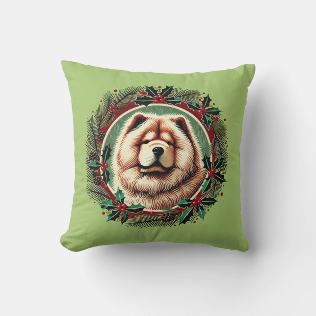 Almofada Chow Chow Café Cama de Natal (Frente)