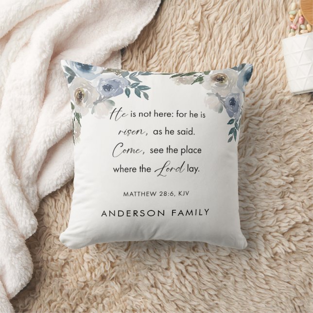 Almofada Christian He is Risen Floral Custom Family Name (Cobertor)