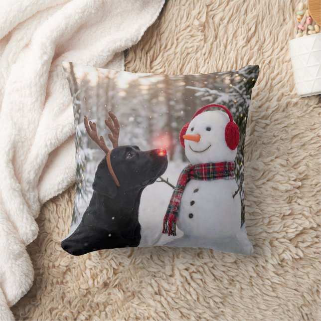Almofada Christmas Black Labrador Retriever with Snowman (Cobertor)