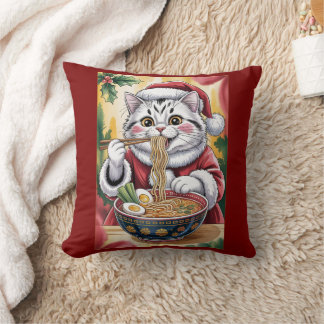 Almofada Christmas Cat Eating Ramen Holiday Cozy