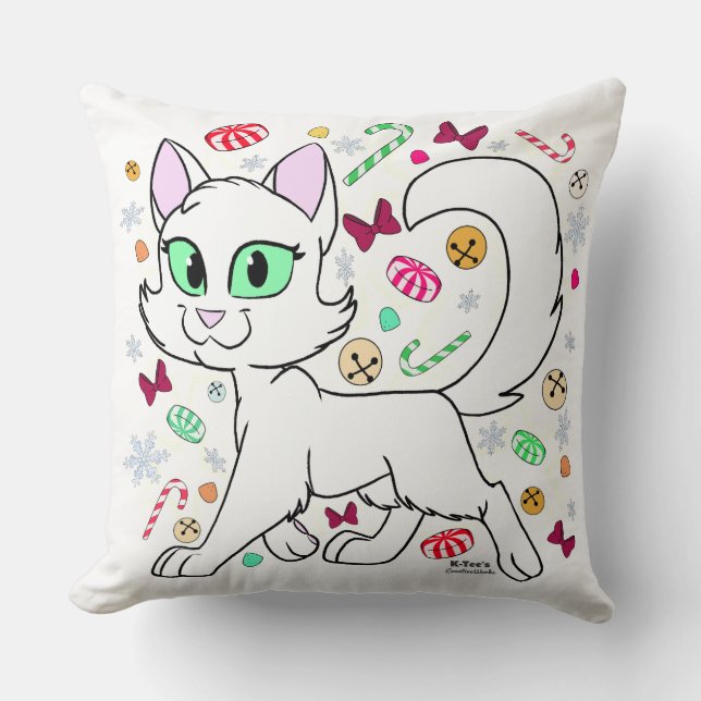 Almofada Christmas Cat Throw Pillow (White) (Frente)