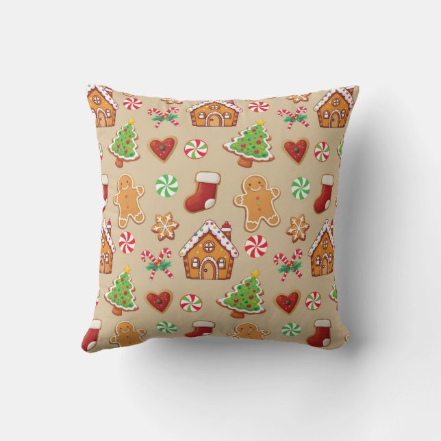 Almofada Christmas Gingerbread House Cookies Throw Pillow (Verso)