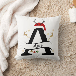 Almofada Christmas Letter A Initial – Festive Holiday Desig