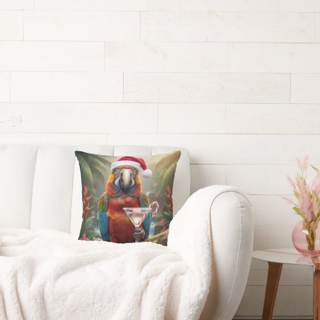 Almofada Christmas Macaw Parrot With Martini Cocktail (Sofá)