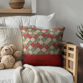 Almofada  Christmas patchwork name Green Red 