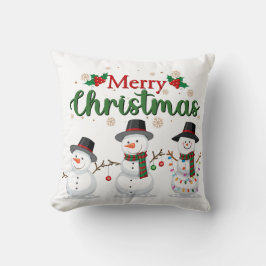 Almofada Christmas Pillow with Cute Snowmen and Holiday