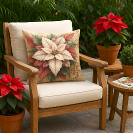 Almofada Christmas Poinsettia White and Red Porch or Patio