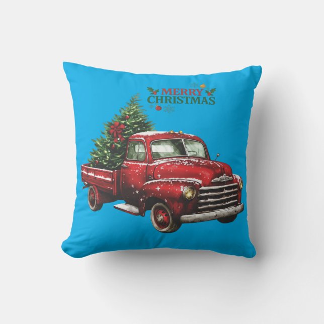 Almofada christmas, red, truck, vintage, (Frente)