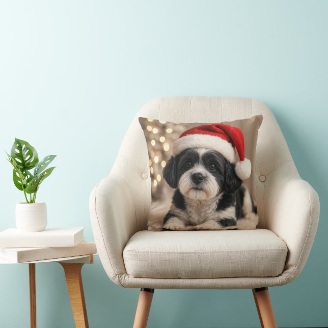 Almofada Christmas Shih Tzu Dog With Santa Hat (Cadeira)