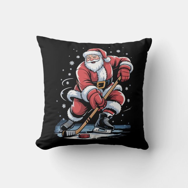 Almofada Christmas Sports Santa Plays Ice Hockey Xmas  (Frente)