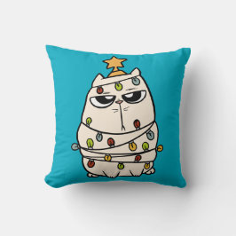 Almofada Christmas-Themed Cat Blue Pillow