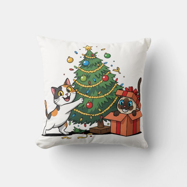Almofada Christmas Tree & Gift Surprise Cats  (Frente)
