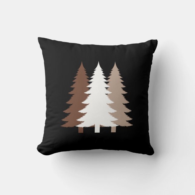 Almofada Christmas Trees In White & Chocolate Brown Tones (Frente)