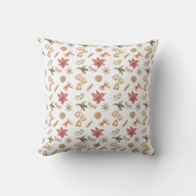 Almofada Christmas Watercolor Bells and Bows Pattern Pillow (Frente)