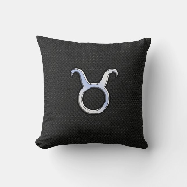 Almofada Chrome Como Taurus Zodiac Sinal na Pele Cobra Negr (Frente)