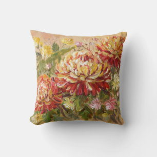 Almofada Chrysanthemum Meadow: Pintura À Mão Acrílica.