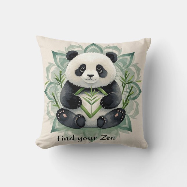 Almofada Chubby panda sentado num lótus possifica Zen (Frente)