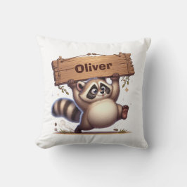 Almofada Chubby Raccoon com Placa de Nome de Madeira