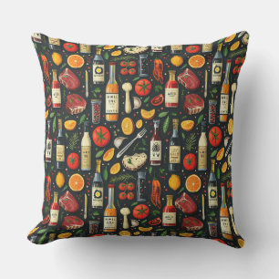 Almofada Churrasco de comida, talheres de churrasco, bifes,