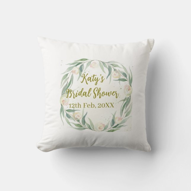 Almofada Chuva de noiva floral eucalipto verde nome data va (Frente)