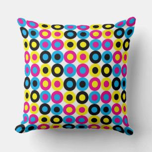 Almofada Ciano, magenta, amarelo, pontos pretos
