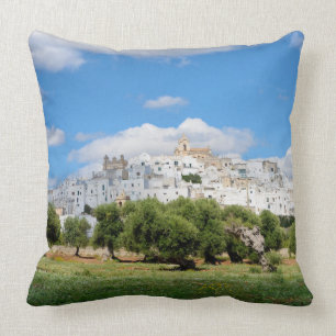 Almofada Cidade branca Ostuni com oliveiras, travesseiro de