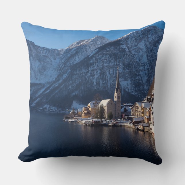 Almofada Cidade de Hallstatt na neve no inverno (Frente)