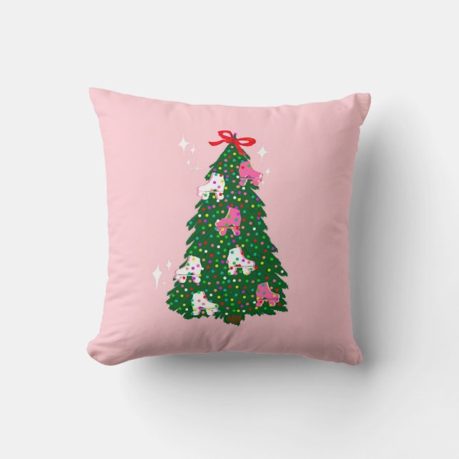 Almofada Cilindro de Natal Feriado Pink de Skating Xmas (Frente)