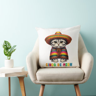 Almofada Cinco De Mayo Engraçado Gato Mexicano Sombrero Meo