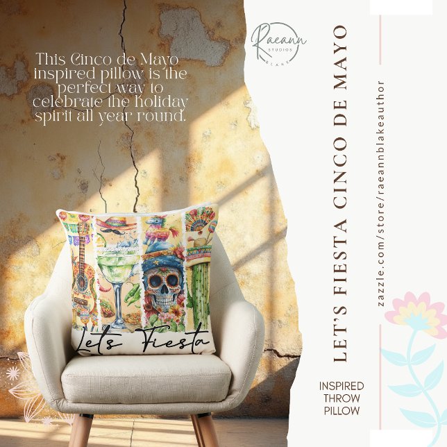 Almofada Cinco de Mayo Let's Fiesta Square Throw Pillow (Criador carregado)