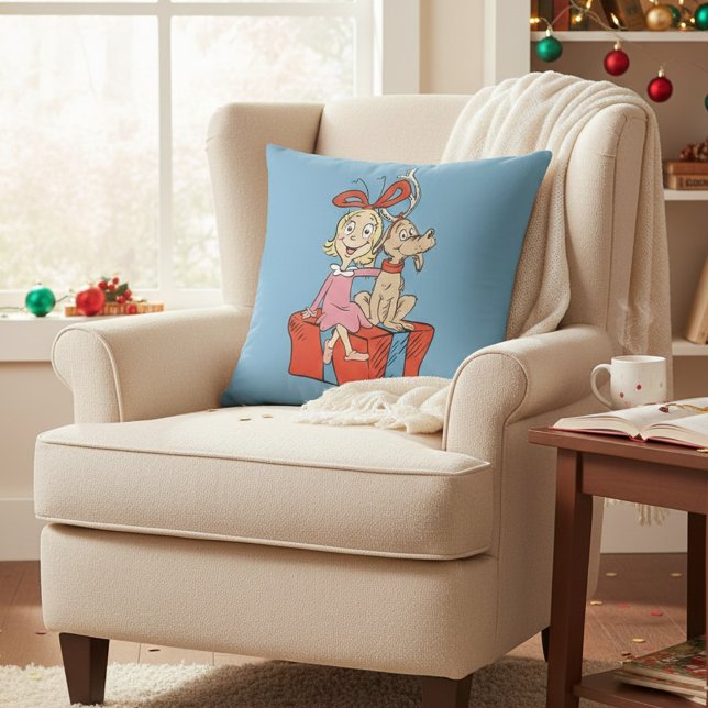 Almofada Cindy Lou Who e Max em um Presente (Criador carregado)
