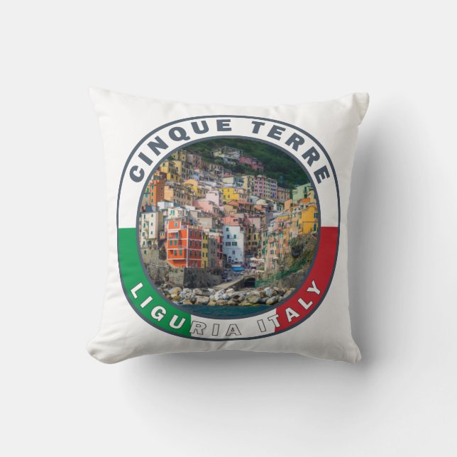 Almofada Cinque Terre Itália Watercolor Circle (Frente)